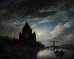 Jacob Abels (1803-1866) - Rivier met boot in maanlicht