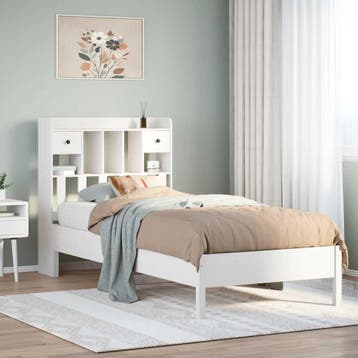 vidaXL Bed met boekenkast zonder matras grenenhout wit, 90 cm, Eenpersoons, Verzenden, Wit