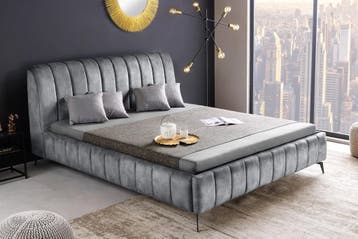 Retro Bed AMSTERDAM 160x200cm Grijs Fluweel Zwart Metaal, Huis en Inrichting, Ophalen of Verzenden, Nieuw