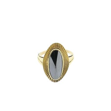 Gouden ring met hematiet, Gebruikt, Overige kleuren, Ophalen of Verzenden, Kleiner dan 17