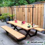 Picknicktafel stalen frame met Douglas hout op maat, NIEUW!, Tuin en Terras, Picknicktafels, Ophalen of Verzenden, Nieuw, Rechthoekig