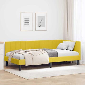 vidaXL Hoekbedframe Geel 90 x 200 cm Fluweel, Verzenden, Nieuw, Eenpersoons, Stof
