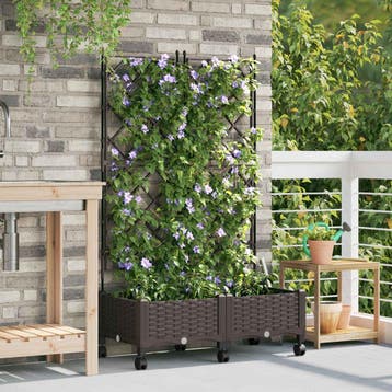 vidaXL Tuinplantbak met schutting en wielen 2 st Bruin PP, Tuin en Terras, Verzenden, Nieuw, Minder dan 60 cm