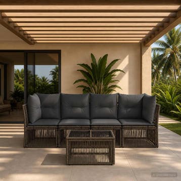 vidaXL Tuinbankenset 5 st Grijs poly rattan, Verzenden, Nieuw, 5 zitplaatsen