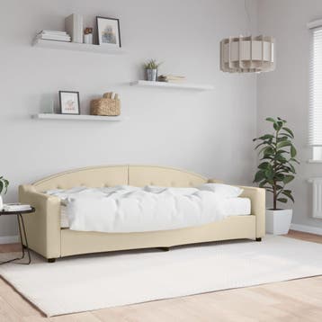 vidaXL Slaapbank met matras 80x200 cm stof crèmekleurig, Eenpersoons, Verzenden, Nieuw, 80 cm