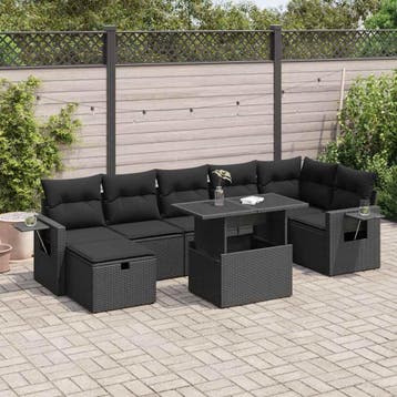 vidaXL 8-delige Loungeset met kussens poly rattan zwart, Verzenden, Nieuw, Loungeset