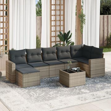 vidaXL 8-delige Loungeset met kussens poly rattan grijs, Verzenden, Nieuw, Loungeset