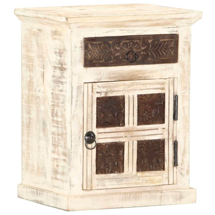 vidaXL Nachtkastje 40x30x50 cm massief mangohout wit, Huis en Inrichting, Slaapkamer | Nachtkastjes, Nieuw, Minder dan 45 cm, Hout