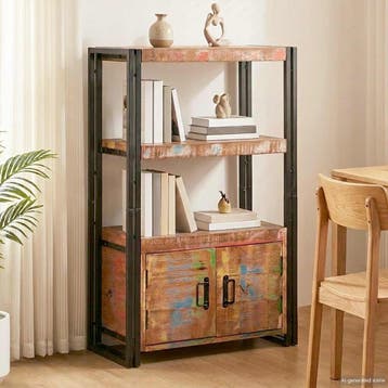 vidaXL Boekenkast met Deuren Bruin Massief Gerecycled Hout, Verzenden, 100 tot 150 cm, Nieuw, 50 tot 100 cm