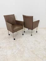 Fauteuil leer op wielen voor harde vloer leverkleurig, Vergader- of Presentatieruimte, Ophalen of Verzenden, Gebruikt, Stoel