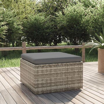 vidaXL Voetensteun met kussen 55x55x30 cm poly rattan grijs, Verzenden, Nieuw