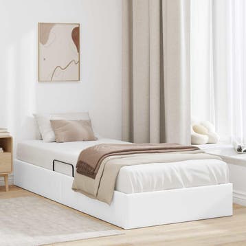 vidaXL Ottoman Bedframe Puur Wit 90 x 200 cm Nep Leer, Overige materialen, Eenpersoons, Verzenden, Wit