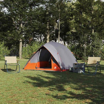 vidaXL Kamperen tent 4-persoons Waterdicht Grijs en Oranje, Verzenden, Nieuw, Tot en met 2