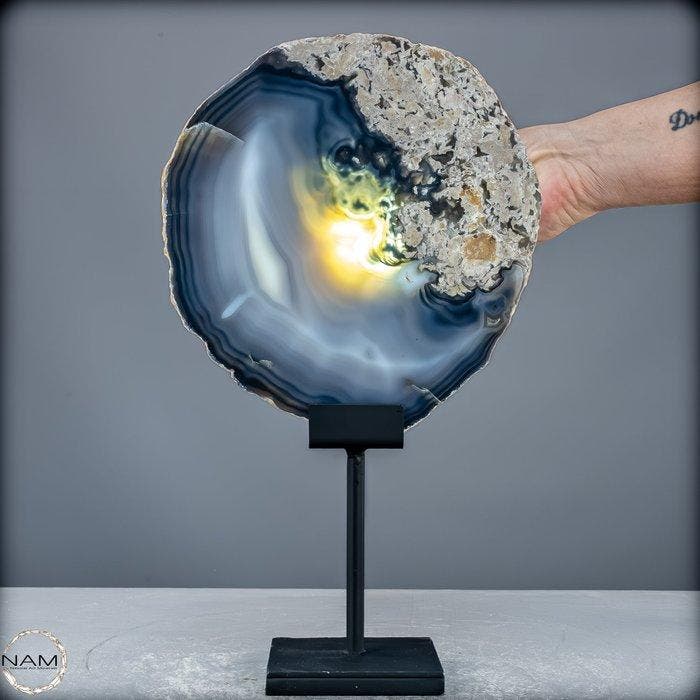 Exclusieve agaatschijf uit Brazilië – Natuurkunst in, Verzamelen, Mineralen en Fossielen