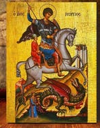 Icoon - Sint-Joris en de draak - Hout, Canvas - Byzantine