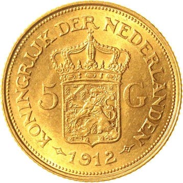 Nederland. Wilhelmina. 5 Gulden 1912, Postzegels en Munten