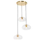 Art Deco hanglamp goud met glas rond 3-lichts - Ayesha, Verzenden, Nieuw, Glas, Art Deco