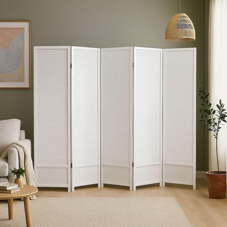 Kamerscherm hout Wit 5 panelen, Huis en Inrichting, Woonaccessoires | Kamerschermen, Nieuw, Verzenden