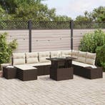 vidaXL Tuin Sofa Set met kussen 9 pcs Bruin en Crème poly, Verzenden, Nieuw, Rotan, Meer dan 8 zitplaatsen