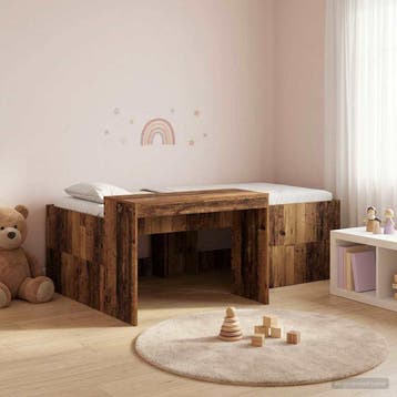 vidaXL Hoge Bed Frame met Bureau voor Kinderen Oud hout 75 x, Verzenden, Nieuw, Bruin, Hout