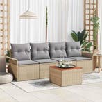 vidaXL Tuinbankenset met kussen 5 pcs Beige poly rattan, Verzenden, Nieuw, Rotan, 5 zitplaatsen