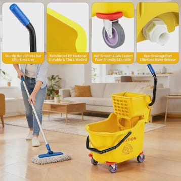 Professionele Dweilemmer met Wringer en Wielen - 32L Capacit, Verzenden, Nieuw
