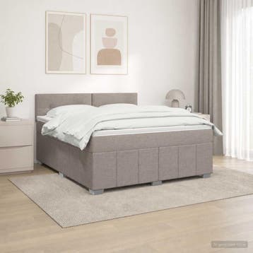 vidaXL Boxspringbed met matras met hoofdeinde Taupe 160 x, Verzenden, Nieuw, Tweepersoons, Stof