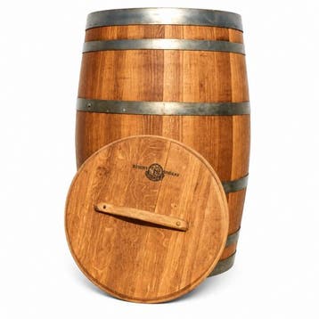 Eikenhouten Regenton / Wijnvat 225 Liter met Deksel – Geo..., 150 liter of meer, Ophalen of Verzenden, Nieuw, Hout