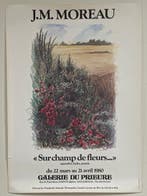 J.M. Moreau - Sur champ de fleurs... Rare affiche, Antiek en Kunst, Kunst | Tekeningen en Foto's