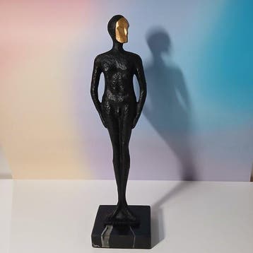 sculptuur, Homme masqué - 39 cm - Bron, Marmer