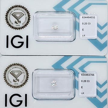 2 pcs Diamant (Natuurlijk) - 0.40 ct - Rond - E - IF -, Nieuw