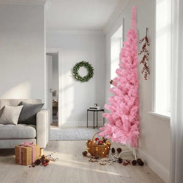 vidaXL Kunstkerstboom met standaard half 240 cm PVC roze, Verzenden, Nieuw