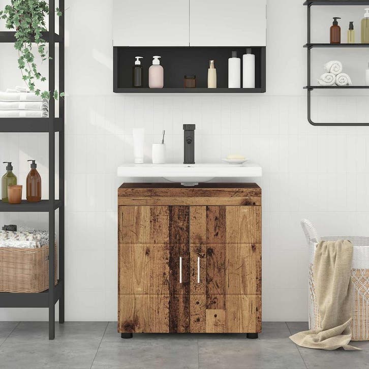 vidaXL Badkamerkastenset TULUM Oudhout 60 x 34 x 63 cm, Huis en Inrichting, Tafels | Kaptafels, Nieuw, Verzenden