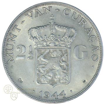 Curaçao (Caribisch Nederland). Wilhelmina. 2 1/2 Gulden 1944