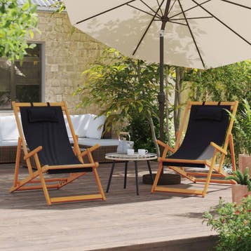 vidaXL Opklapbare stoelen, 2 stuks, zwarte stof, Tuin en Terras, Tuinstoelen, Verzenden, Nieuw