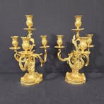 Pendule (2) Rococo Brons - 1850-1900 - Zeldzame kandelaars