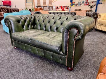 Chesterfield Maarssen ! Groen Leren 2 Zits Chesterfield Bank, Ophalen, Gebruikt, Design, Tweepersoons
