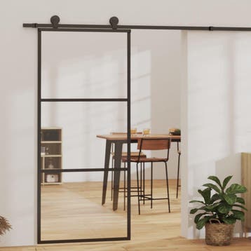 vidaXL Schuifdeur met beslag 90x205 cm aluminium en ESG-glas, Verzenden, Nieuw
