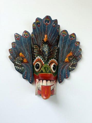 Sri Lanka – Mayura Hout muurmasker - 28 cm (Zonder