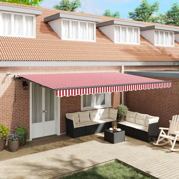 vidaXL Uitschuifbare luifel Rood en Wit 500 × 300 cm, Verzenden, Nieuw