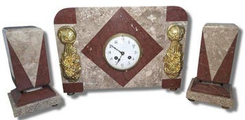 Slingerklok (3) - Fritz Marti - Art Deco Marmer, Messing -