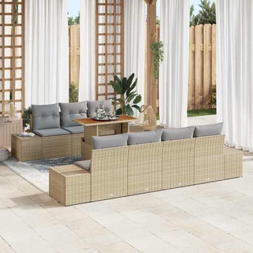 vidaXL Tuin Sofa Set met opslag 8 pcs Beige Poly riet, Verzenden, Nieuw, Rotan, 8 zitplaatsen