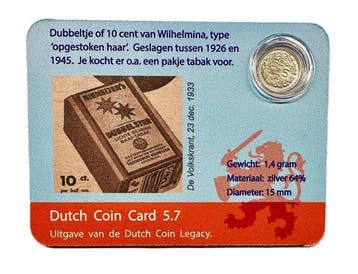 Nederland. Wilhelmina. Coin Card 10 cents 1936 in Dutch Coin
