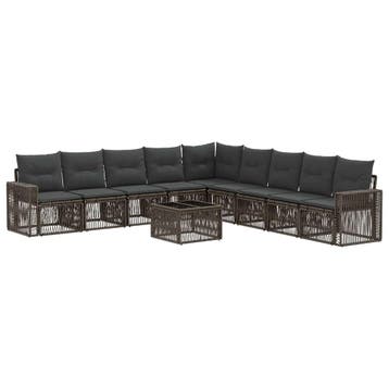 vidaXL Tuinbankenset 10 pcs Grijs en Donkergrijs poly rattan, Verzenden, Nieuw, Meer dan 8 zitplaatsen