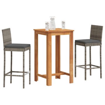 vidaXL 3-delige Tuinbarset massief acaciahout en poly rattan, Tuin en Terras, Verzenden, Nieuw, 2 zitplaatsen