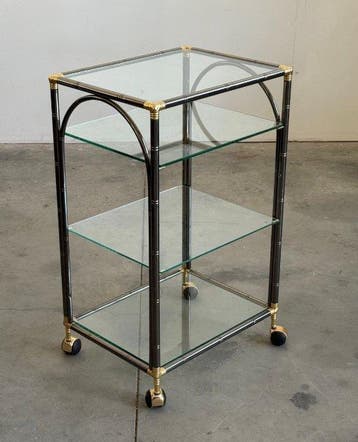 Trolley - Metaal, Glas - Barwagen van vintage imitatiebamboe