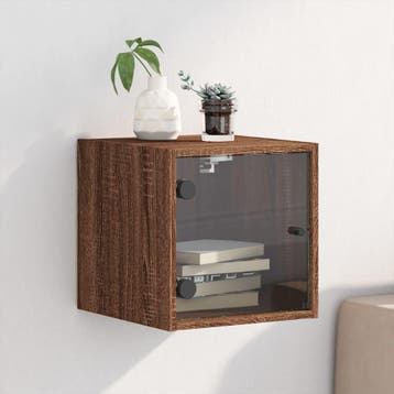 vidaXL Nachtkastje met glazen deur 35x37x35 cm bruin, Minder dan 45 cm, Verzenden, Nieuw, Minder dan 55 cm