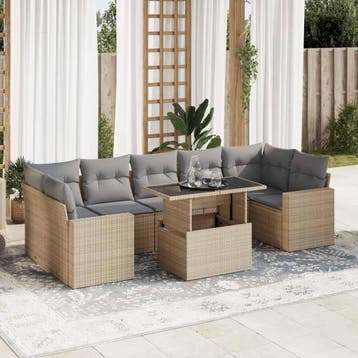 vidaXL 8-delige Loungeset met kussens poly rattan beige, Verzenden, Nieuw, Loungeset