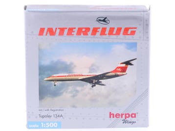 Schaal 1:500 Herpa 512138 Interflug Tupolev Tu-134A Reg...., Ophalen of Verzenden, Zo goed als nieuw