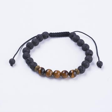 Armband verstelbaar met lavasteen 7mm en tijgeroog edelst..., Ophalen of Verzenden, Nieuw, Kraal